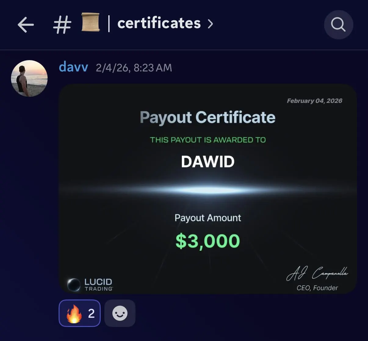 Student $3,000 payout example