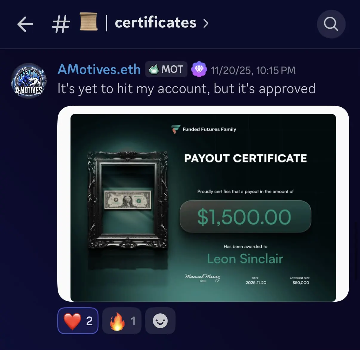 Student $1,500 payout example