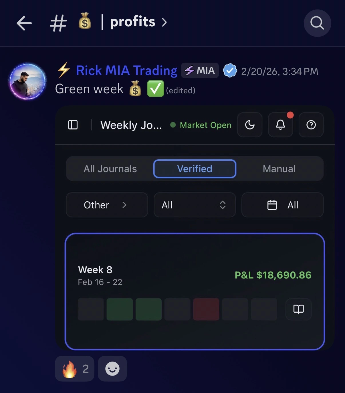 $18,690 verified trading result screenshot