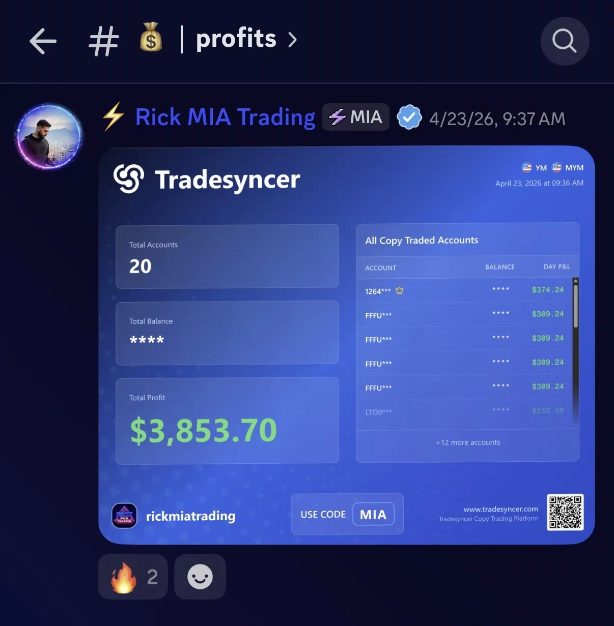 $3,853 verified trading result screenshot