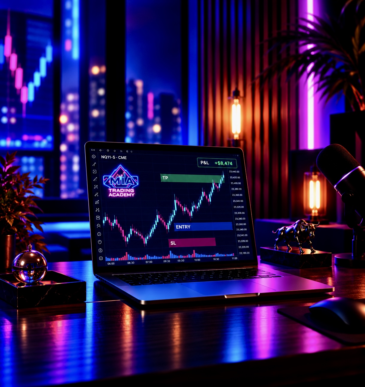 Futures trading workspace with a live chart